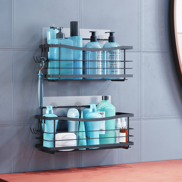 KINCMAX Shower Caddy Basket Shelf with Hooks, Caddy Organizer Wall Mounted  Rustp